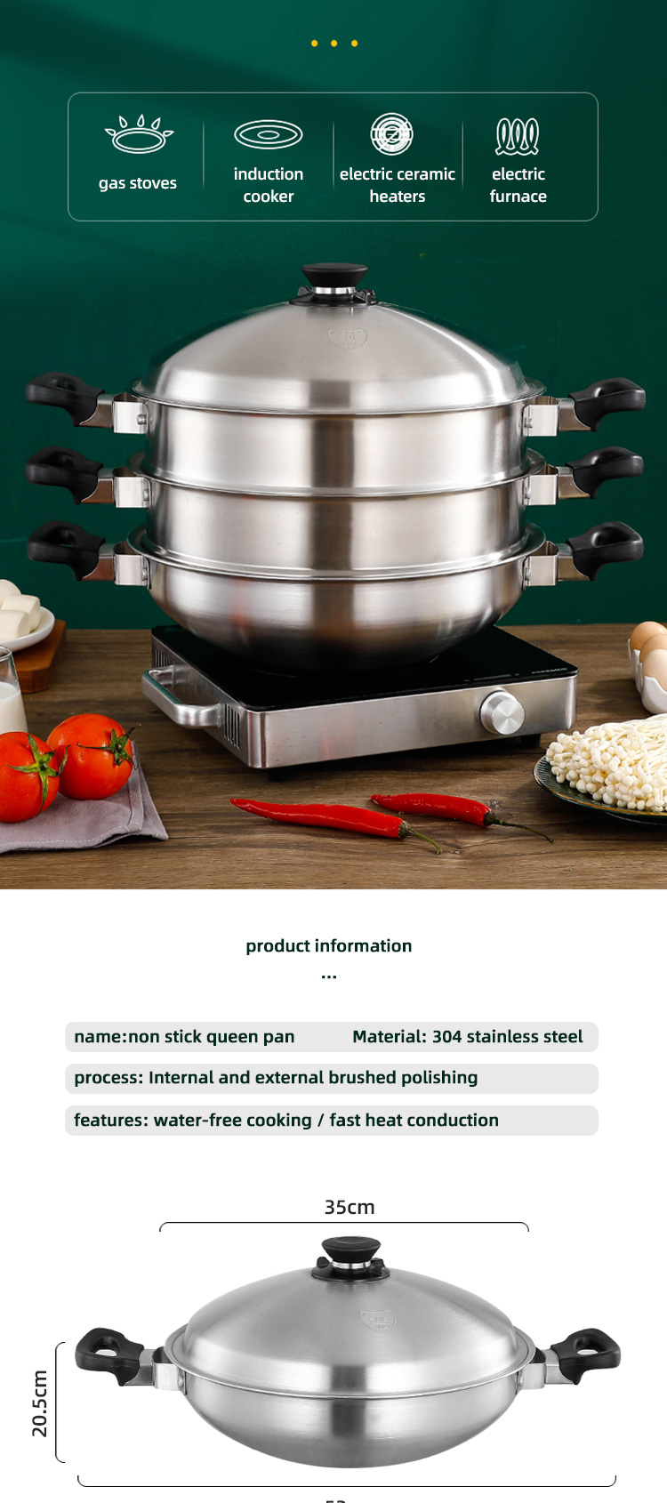 3 Layer Stackable Steamer Pot 304 Stainless Steel With Lid