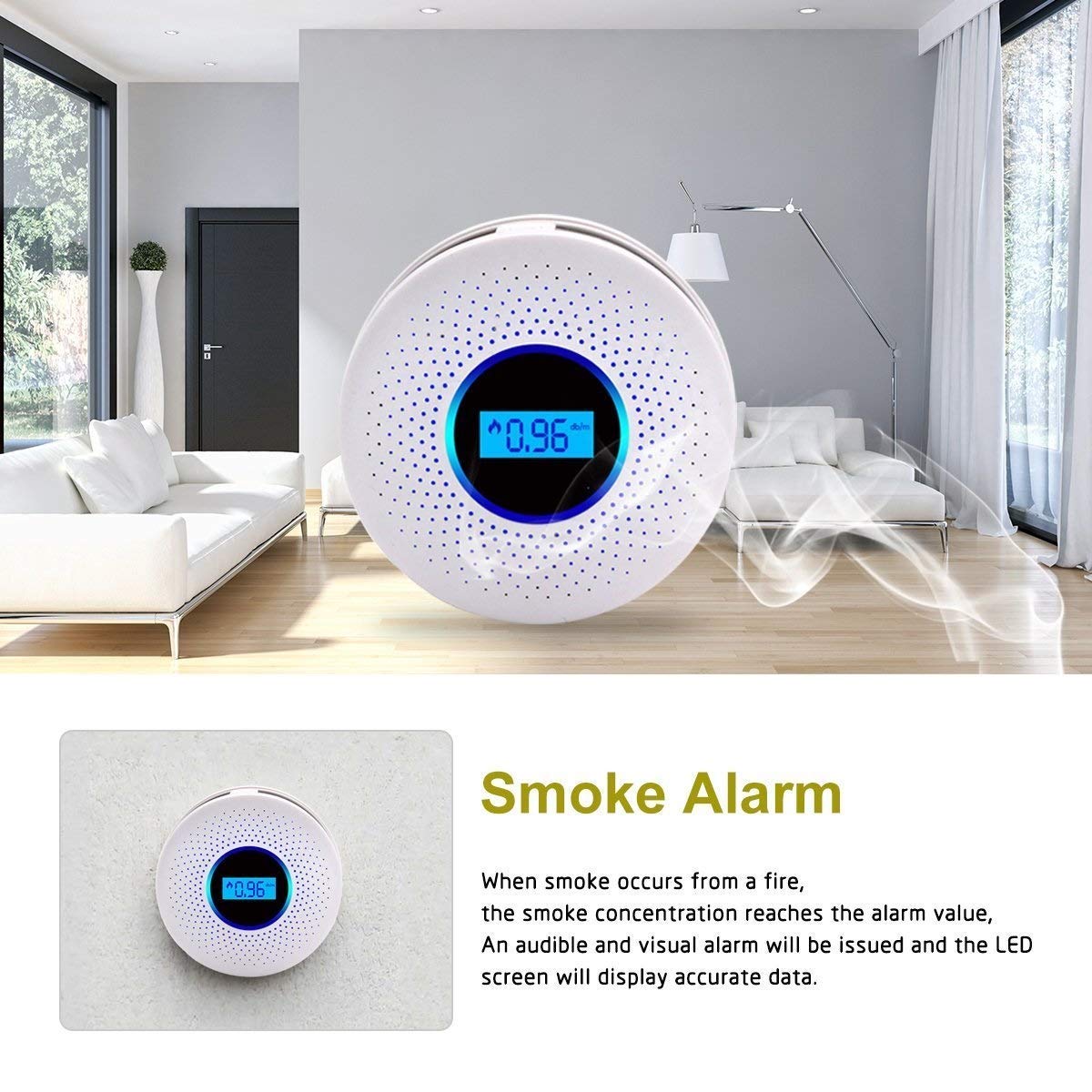 2 In 1 Combination Smoke And Carbon Monoxide Detector Alarm 85dB/3m 200m 95%RH