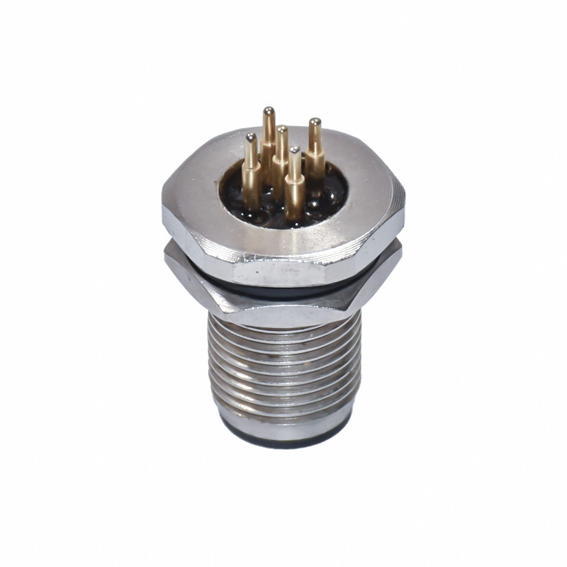 Electronics Housings 5 Pin Straight M12 Waterproof Screw Lock Wire PCB Panel Flang Connector