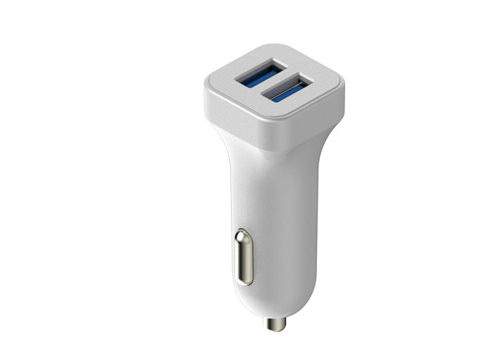 White 12VDC - 24VDC Car Usb Charger Dual Port 5V 2.4A For Fast Charging