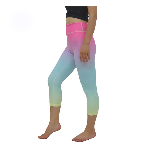 Cool Pink Gym Yoga Leggings , Ombre Stretchable Wide Waist Workout Yoga Pants