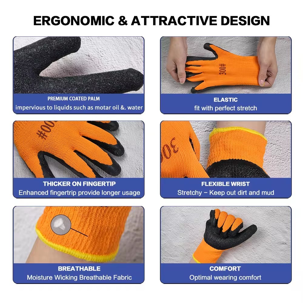 Professional Work And Protection Latex Coated Crinkle Safety Glove Comfortable Wear Gardening Gloves For Construction