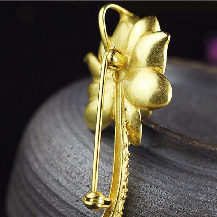 18K Gold Plated 925 Silver Enamel Lotus Flower Jade Pendant Necklace Brooch For Women(XZ81001)