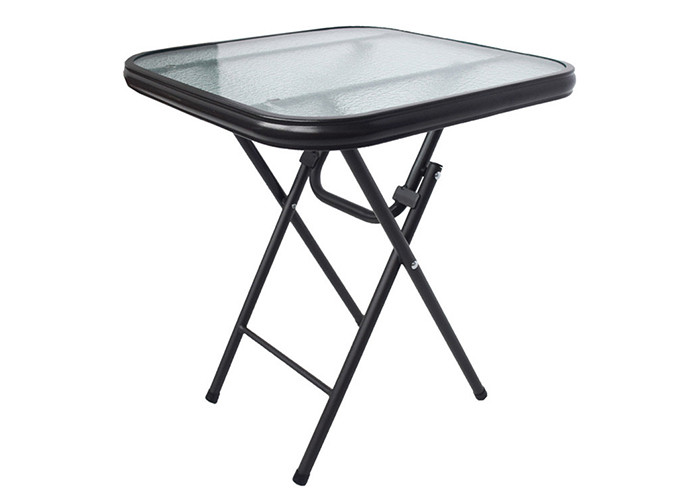 BSCI Outdoor Folding Square Tempered Glass Table With Powder Coated Frame