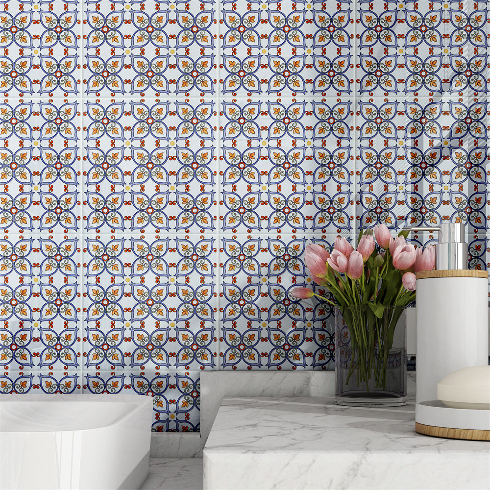 Non-Slip White And Red 20x20cm Wall Ceramic Floret Tiles For Kitchen And Durable Floor Tile For Balcony