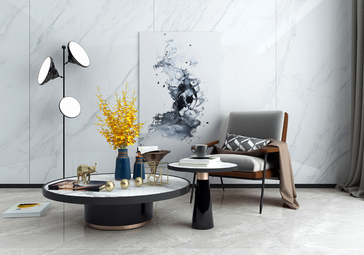 Carrara White Bathroom Floor And Wall Polished Glazed Porcelain Tiles