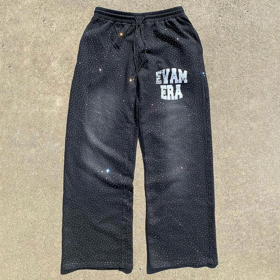 Custom Manufacturer Heavyweight Oversized Man Sun Faded Vintage Track Sweat Pant Acid Washed Mens Baggy Rhinestone Sweatpants