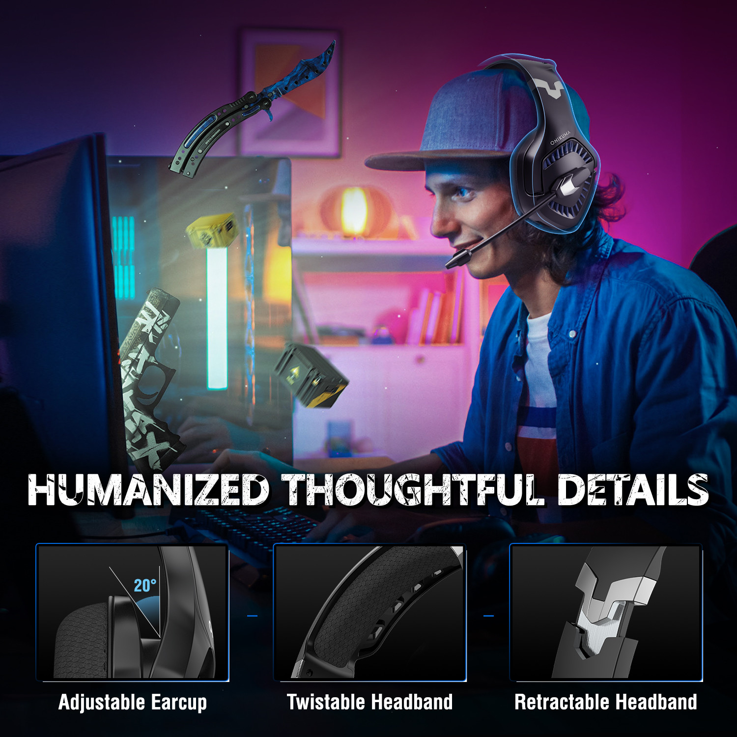 Onikuma K1 PRO 100mA DC5V Wireless Gaming Headset 117dB