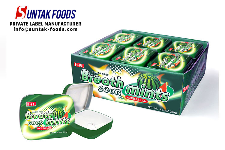 Lightweight Hard Tin Box Candy Sweet Taste With Watermelon Flavor