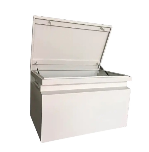 White Metal Steel Job Site Cabinet Tool Box with Hasp Lock System and Handles Heavy Duty