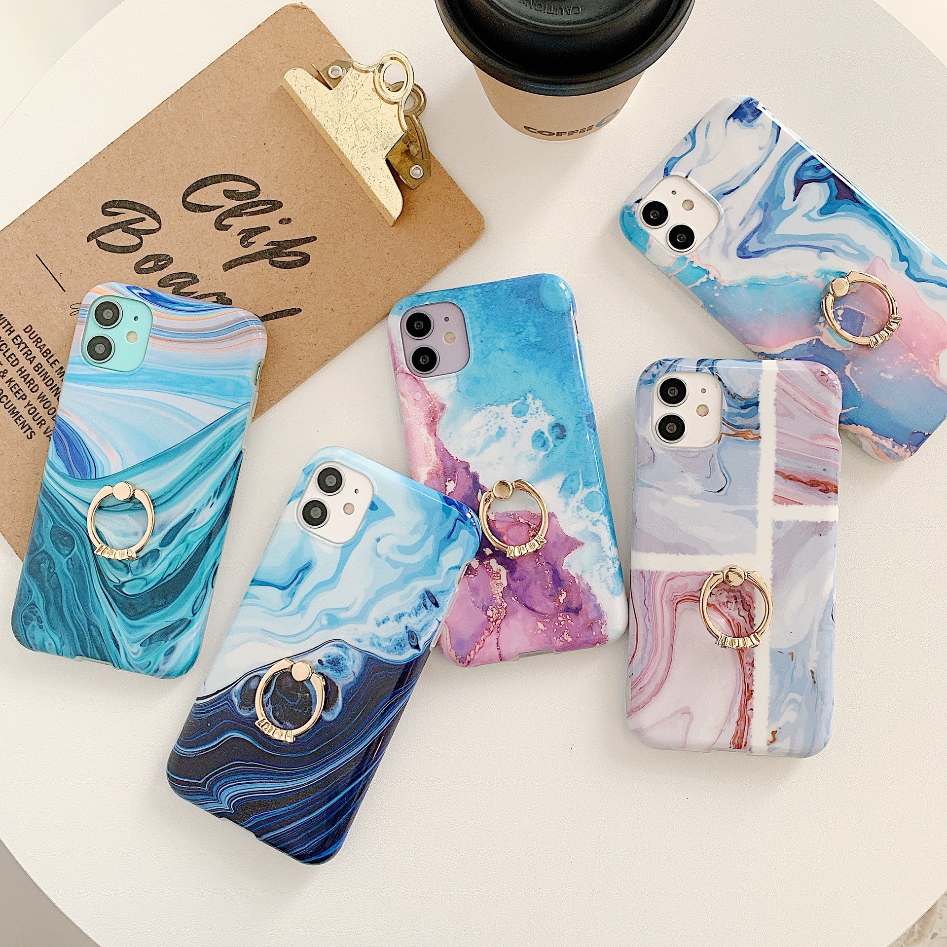 Soft TPU IMD Finger Grip Stand Phone Cases Roughed Corners