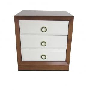 China Walnut Wood Frame Bedroom Night Stands With 3 White Finish Front Panel Drawers on sale