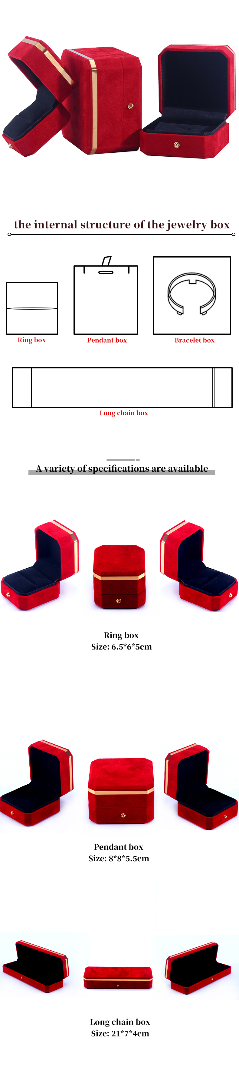 Wholesale manufacturing Necklace Ring Jewelry Set Packaging box Jewellery gift Box Custom logo red Velvet Jewelry Box with Golden Edge