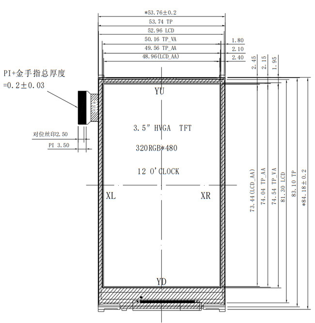 3.5 Inch Medical/Industrial LCD Touch Screen HVGA MCU Interface