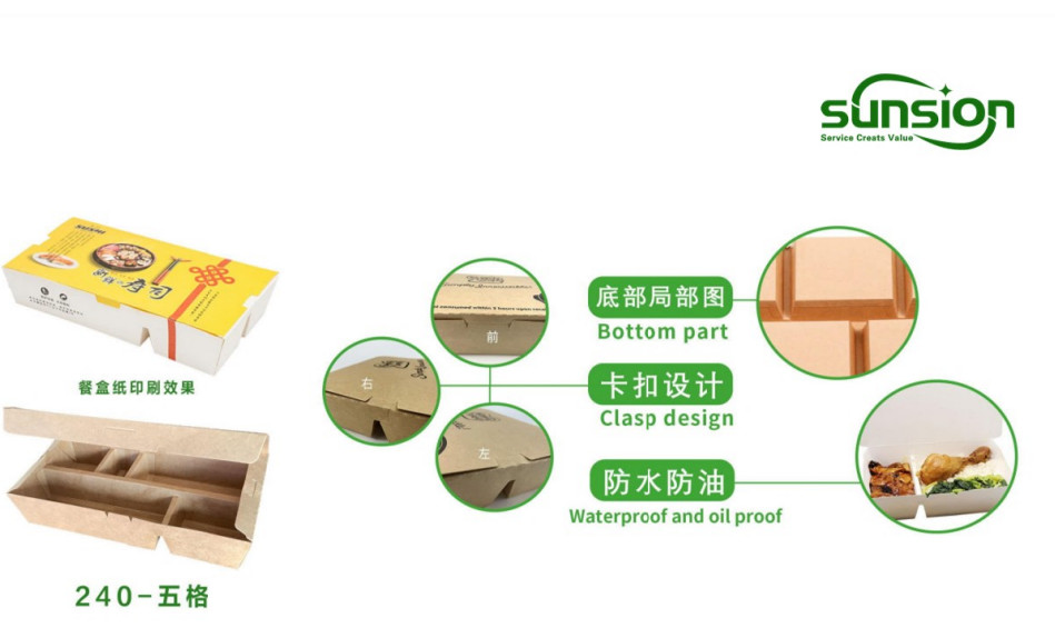 Food Grade Kraft Paper Take Out Boxes 6 Compartments Serve Hot And Cold Foods For Restaurants