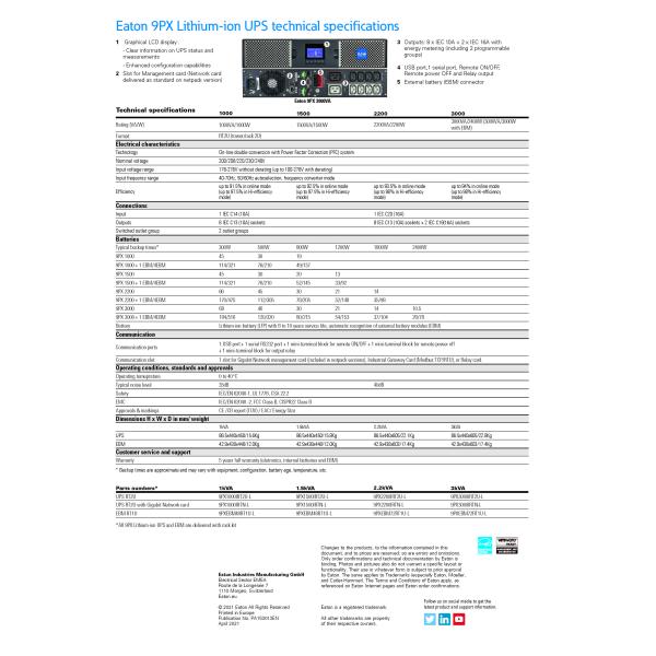 Eaton 9PX Lithium 3000VA/2700W 220v CE/CB Report Tower Good Efficiency Online UPS