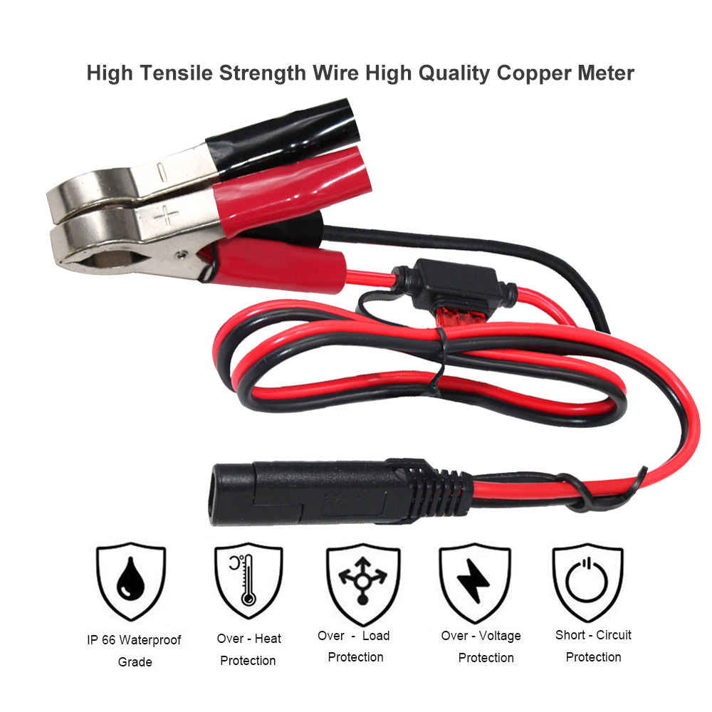 1.5ft 14AWG Battery Alligator Crocodile Clip To SAE 12V Quick Release Disconnect
