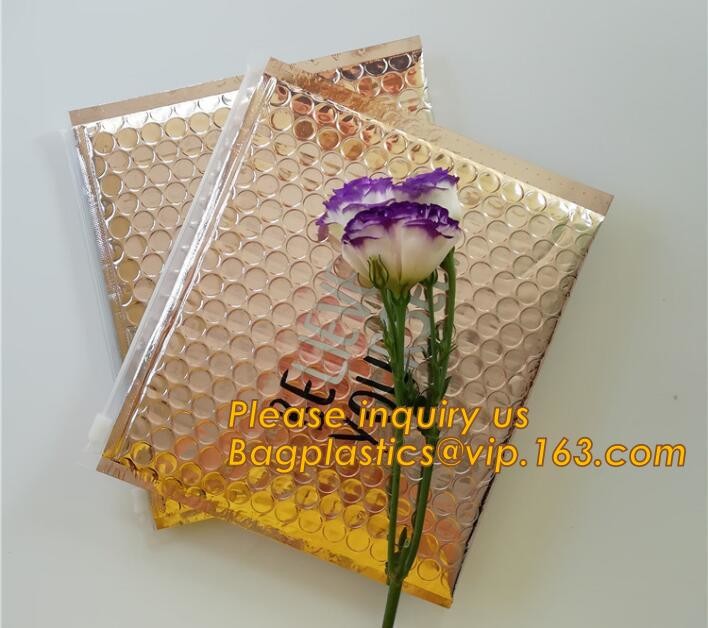 Holographic Factory Shiny gold Cosmetic bag Zipper Bubble Bag zip-lock Slider Padded Mailer metallic bubble zipper bagea