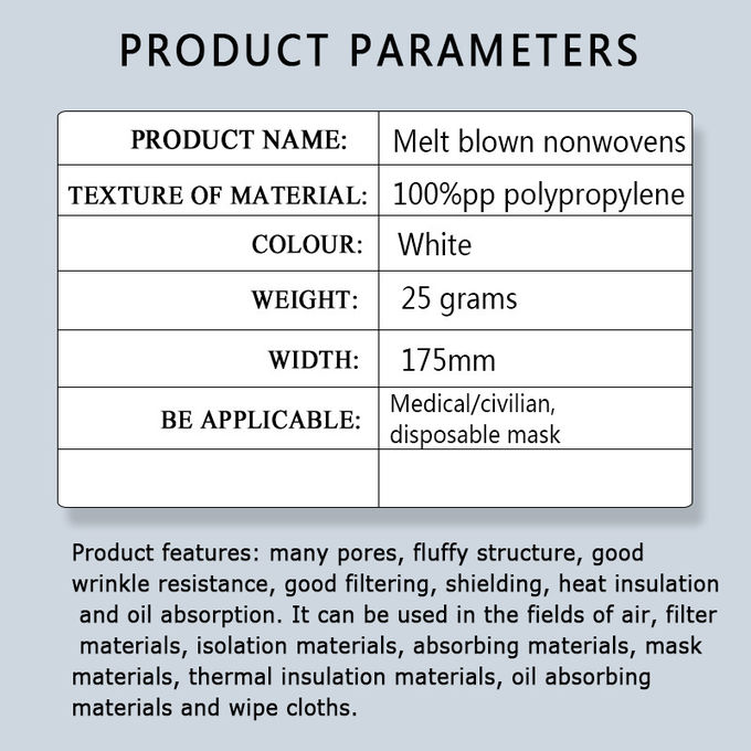 25g polypropylene Non Woven Filter Fabric , 175mm Melt Blown Nonwoven Fabric