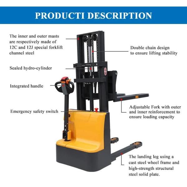 2.2kw Straddle Pallet Stacker Steel Structure Electric Lift Pallet Stacker