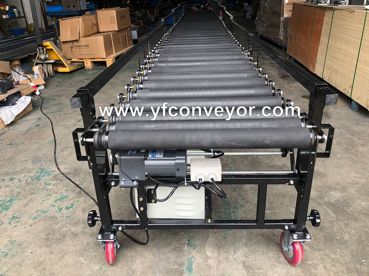 Expandable Motorized Rubber coated Flexible Roller Conveyor