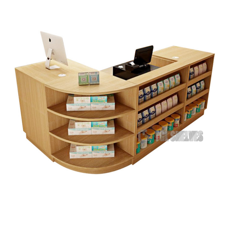 Flexible Wooden Supermarket Checkout Counter Convenience Store Cash Table