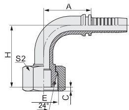 20491 Series 90 Degree Metric Female 24 Degree Cone O-Ring L. T. Hydraulic Hose Fittings