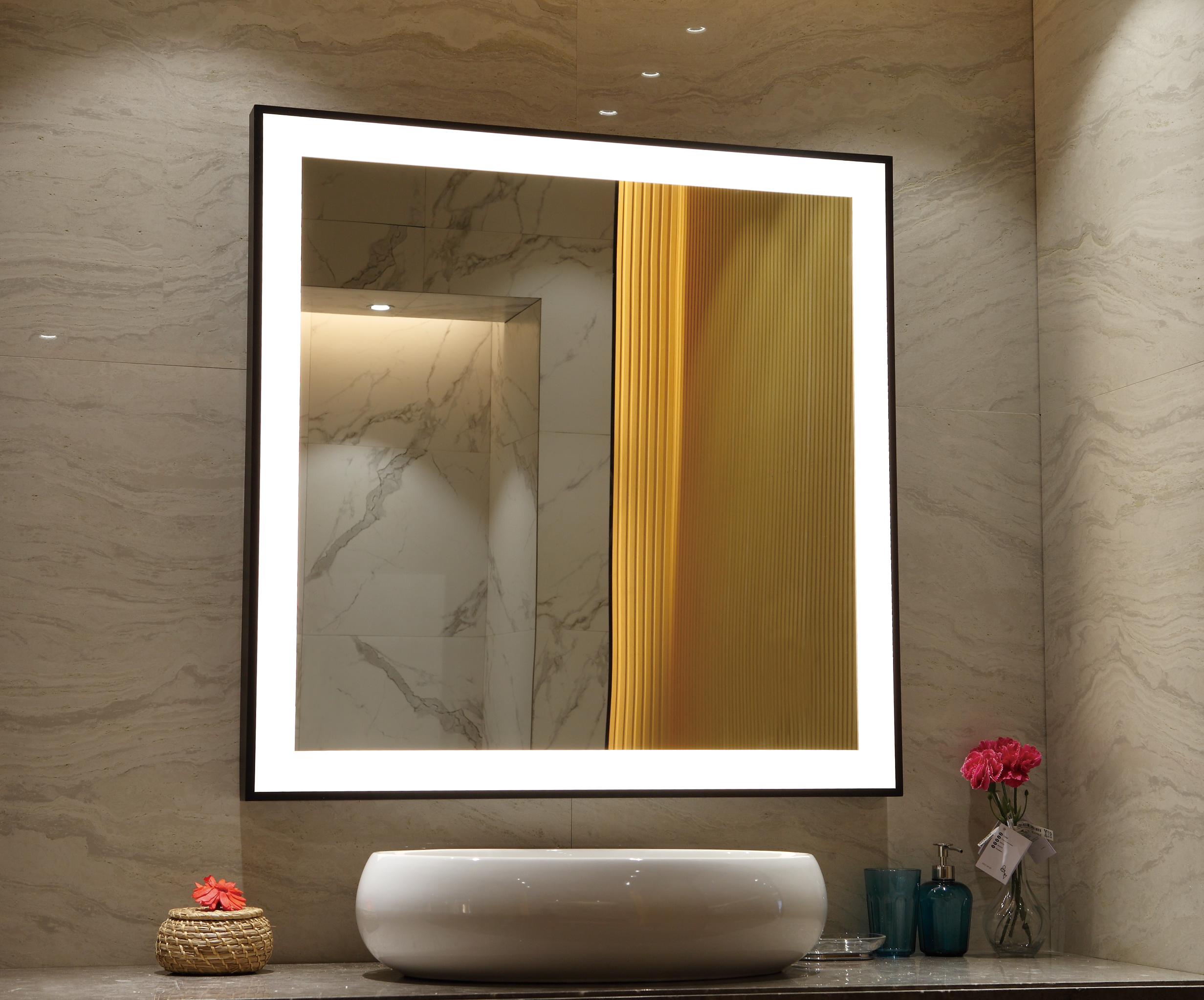 Wall Mounted Framed LED Mirror with Touch Switch and High Output Lighting Source