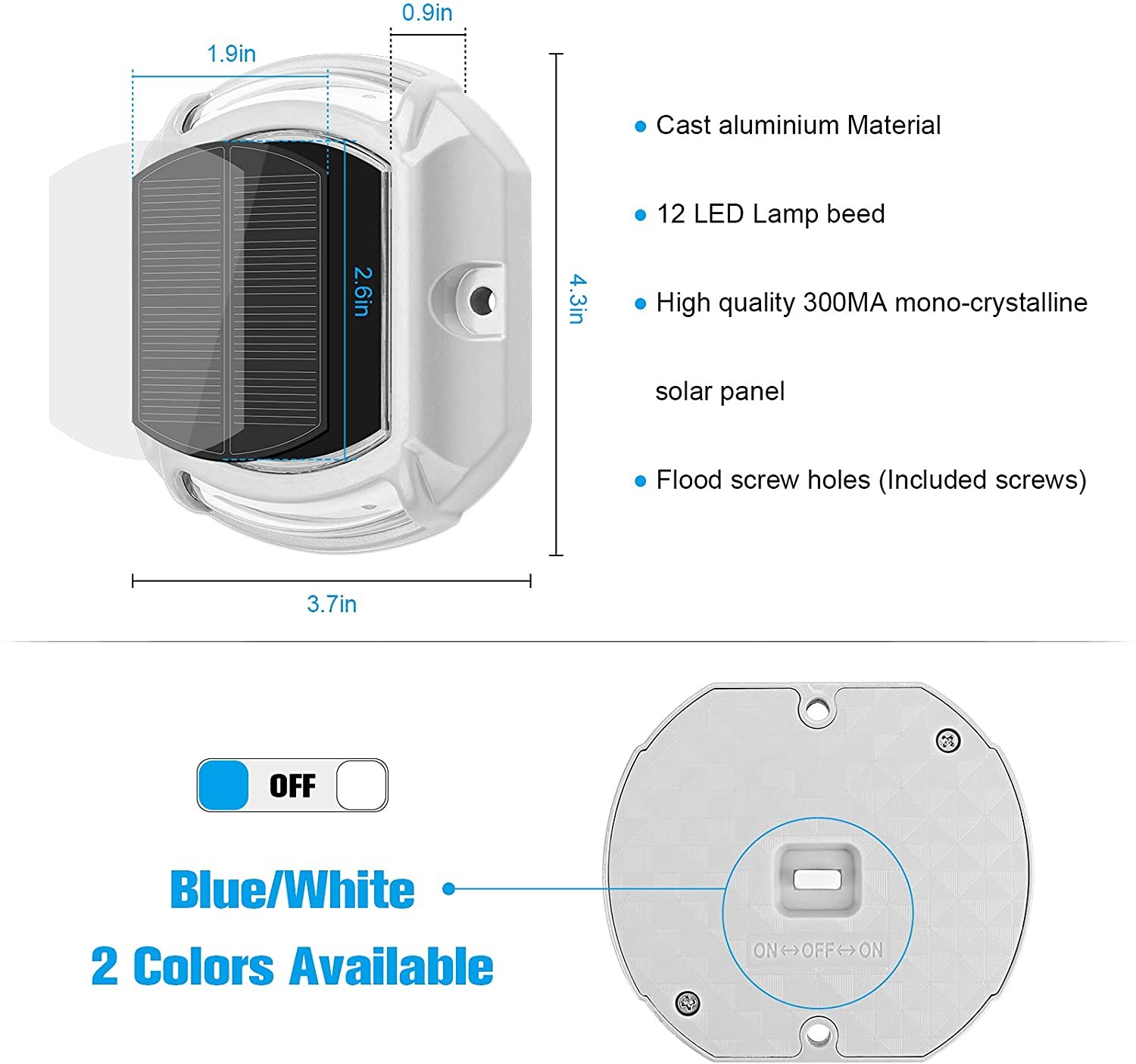 Waterproof Solar Power Outdoor Road Driveway Lamp Pathway Dock Path Security Light For Lawn Decks