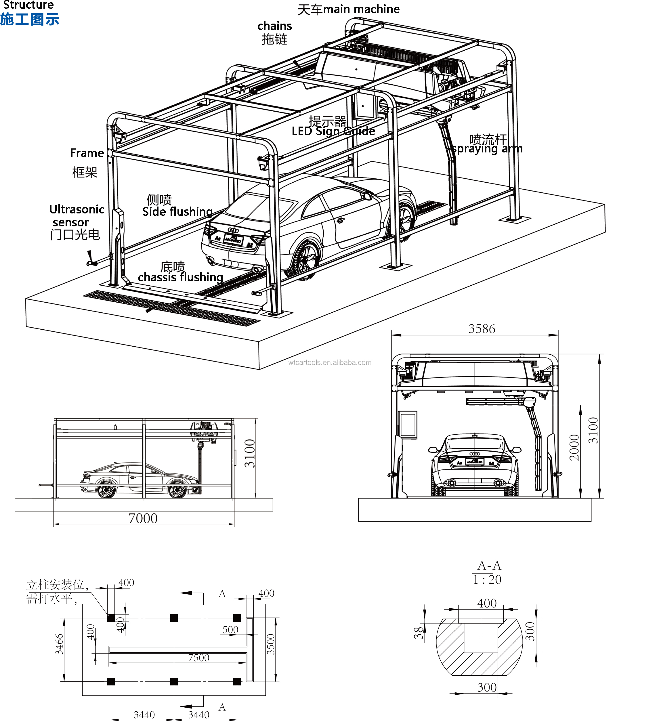 Full Automatic Touchless Car Washer With Single Arm Total Power 16KW