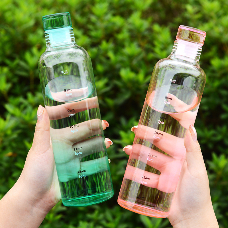 Convenient Large Capacity Sustainable Simple Time Reminder Water Bottle High Transparency Thickened Clear Glass Beverage Bottles 500ml/750ml