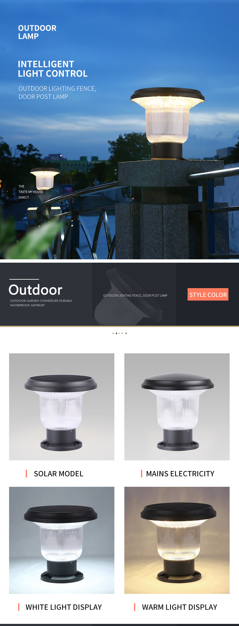 Landscape Sensor Yard Garden Fence Led Post Lamp Outside Pole 5V 4.5W 26x26x25cm
