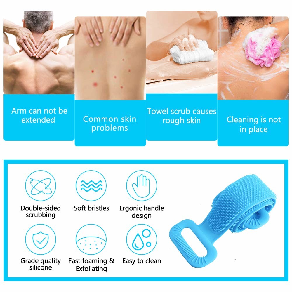 Extra Long Exfoliating Silicone Back Scrubber For Shower