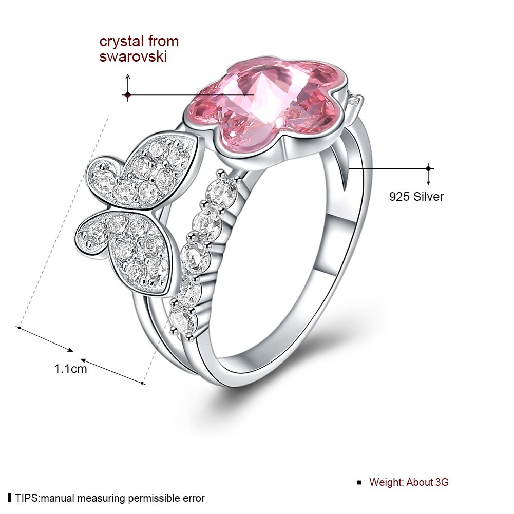 3g 1.1cm Sterling Silver Jewelry Rings 18k Gold Plating Pink Butterfly Ring
