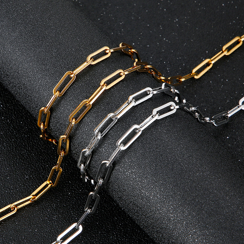 New Arrival 14K Gold Plated Square Paperclip Link Chain For Men's Bracelet Necklace Jewelry Sets Making