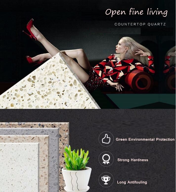 Kitchen / Bathroom Quartz Stone Slab 200 - 240MPa Compress Strength