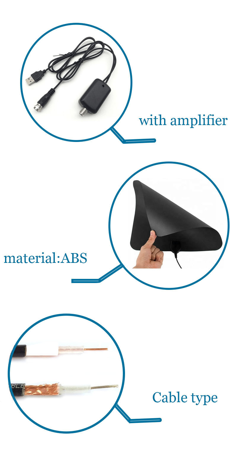 Free Channel TV Antenna with IEC Male Connector and Satellite Receiver in Packing Box
