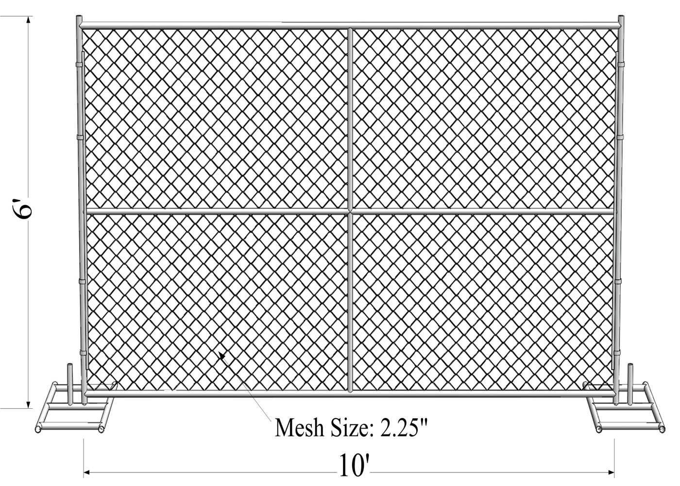 Mesh 2" x 2" 6ft x 10ft with a 1 3/8" pipes 16GA temporary mesh fence for sale Chain Link Temporary Fence