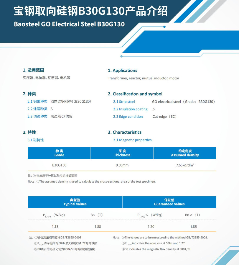 B30G130 Cold Rolled Grain Oriented Steel AISI ASTM