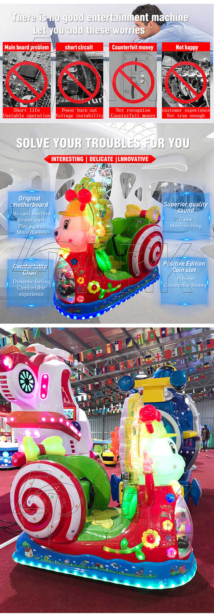 Cute Candy Carton Kiddy Ride Machine With LED Light Environmentally Friendly