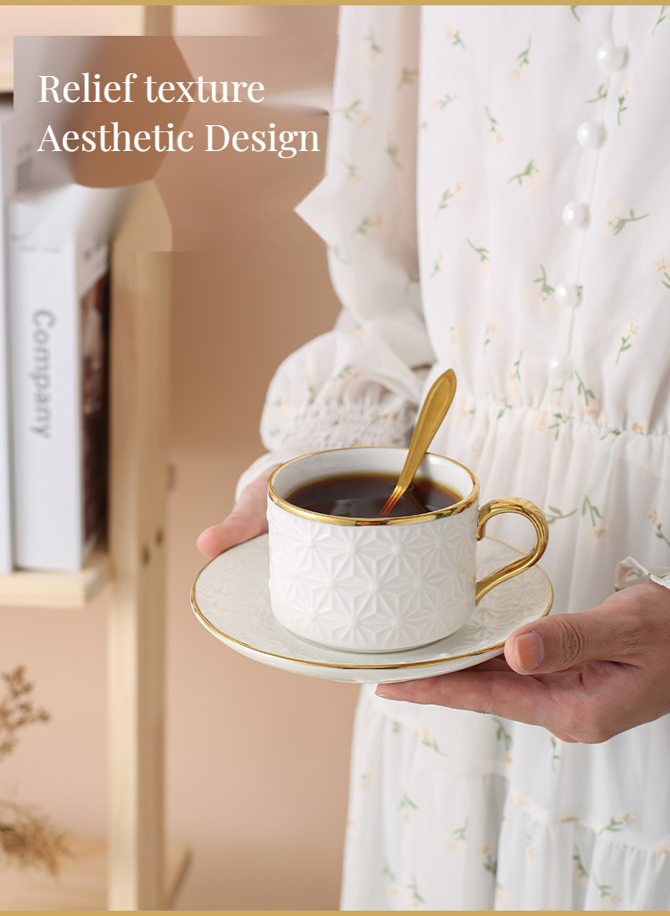 Modern White Ceramic Cups and Saucers Nordic Elegant Bone Cup Set for Water Mugs
