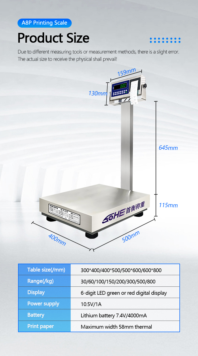 Stainless Steel LED Display Advanced A8SP Printing Industrial Platform Scale 60cm*80cm