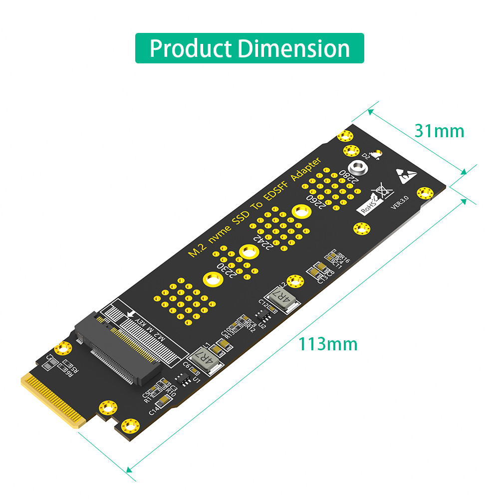 Ruler 1U GEN-Z EDSFF E1.S Interface to NGFF M.2 Key-M M2 NVMe SSD Converter Adapter Card