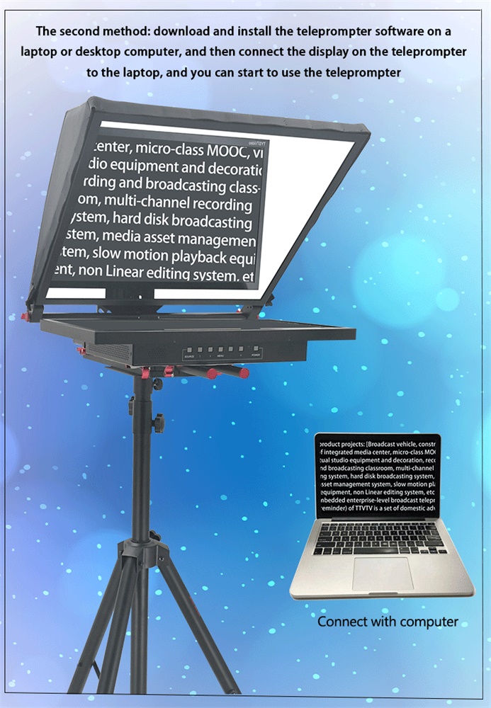 Broadcast Teleprompter with Tripod and Remoter 24inch Single Screen Built-in Prompter