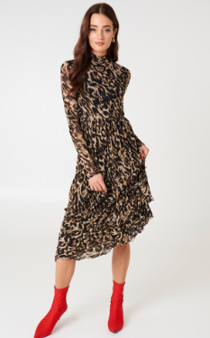 Fashion Women Leopard Print Long Sleeve Women Maxi Dresses