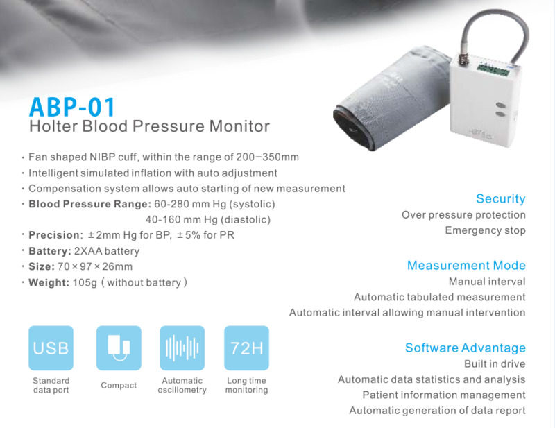 Top Selling Abp-01 Digital Holter Blood Pressure Monitor Online Technical Support 1 Year,1 Year 2 Days 48 Hours Monitor 3kg