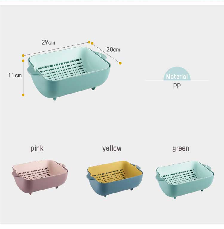 ODM PP Double Fruit And Vegetable Drain Basket Sustainable Green Yellow