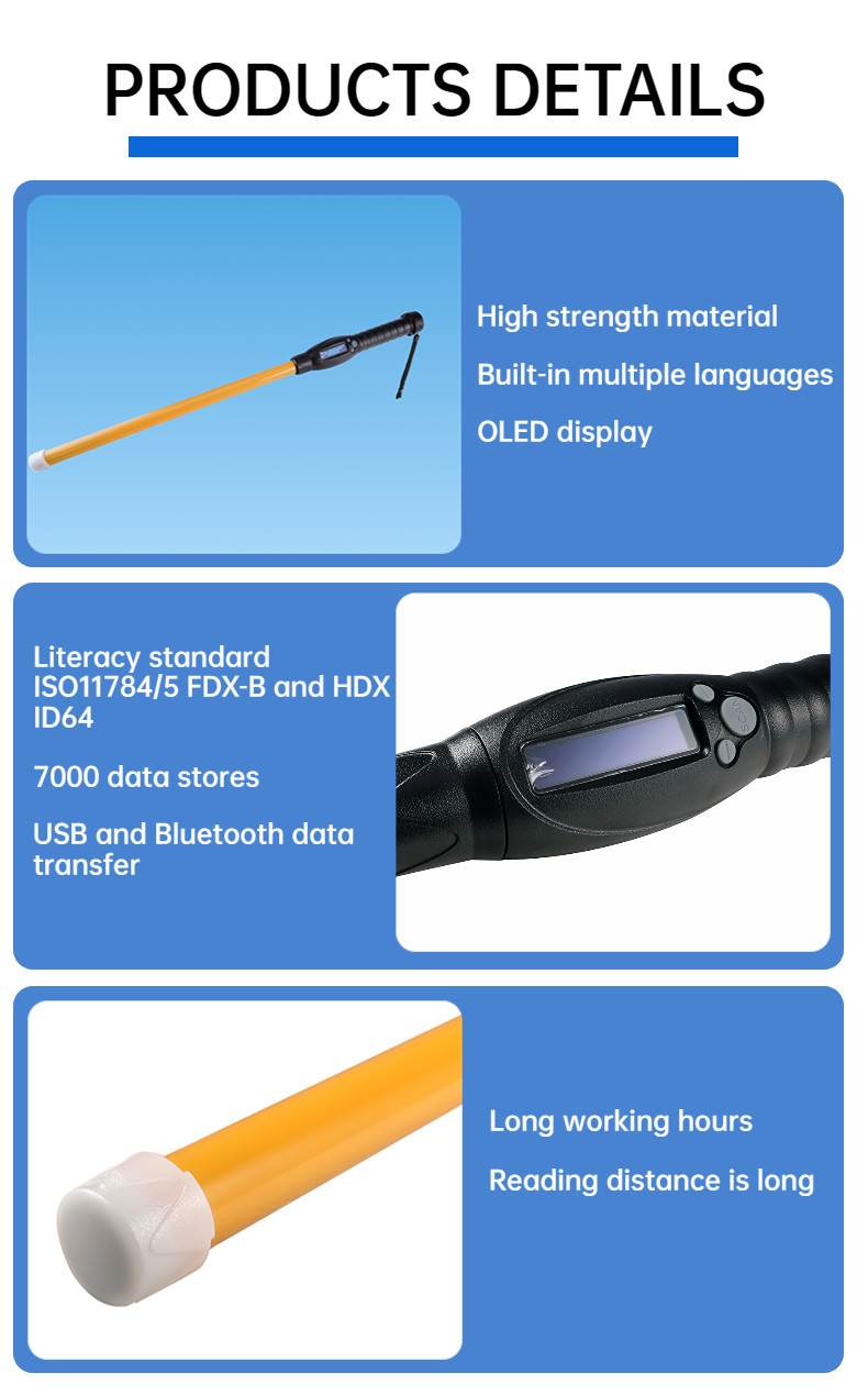 Animal Ear Scanner Rfid Tag Reader / Animal Ear Tag Stick Scanner 128*32 OLED