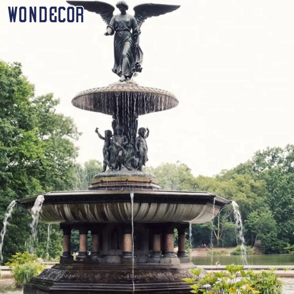 Dark Green Water Fountain Sculpture Lady Angel Bronze Fountain Statues