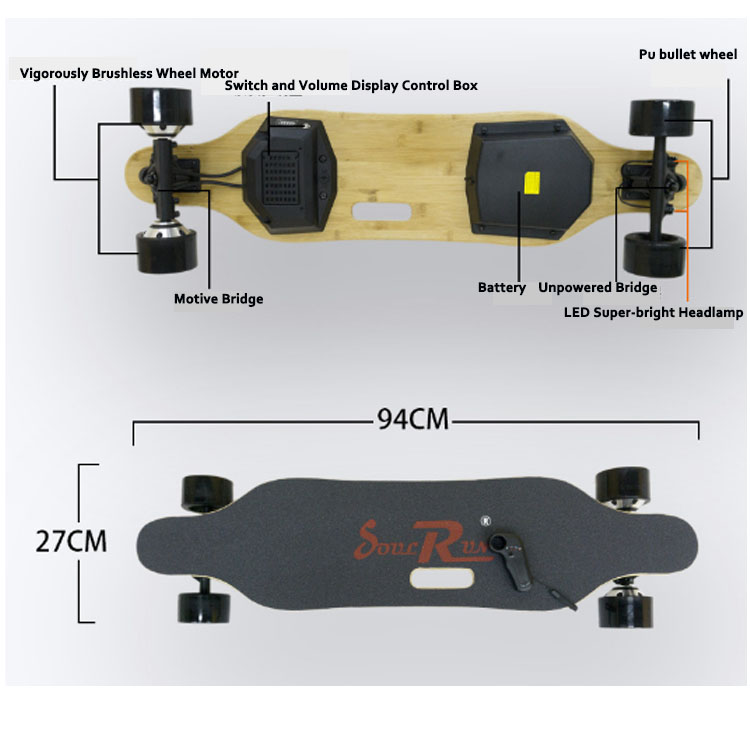 Long Smart Electric Skateboard 1 Baboo Deck Material 930mm High Durability